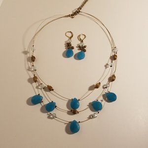 Turquoise Chalcedony Multi-Strand Necklace & E/R